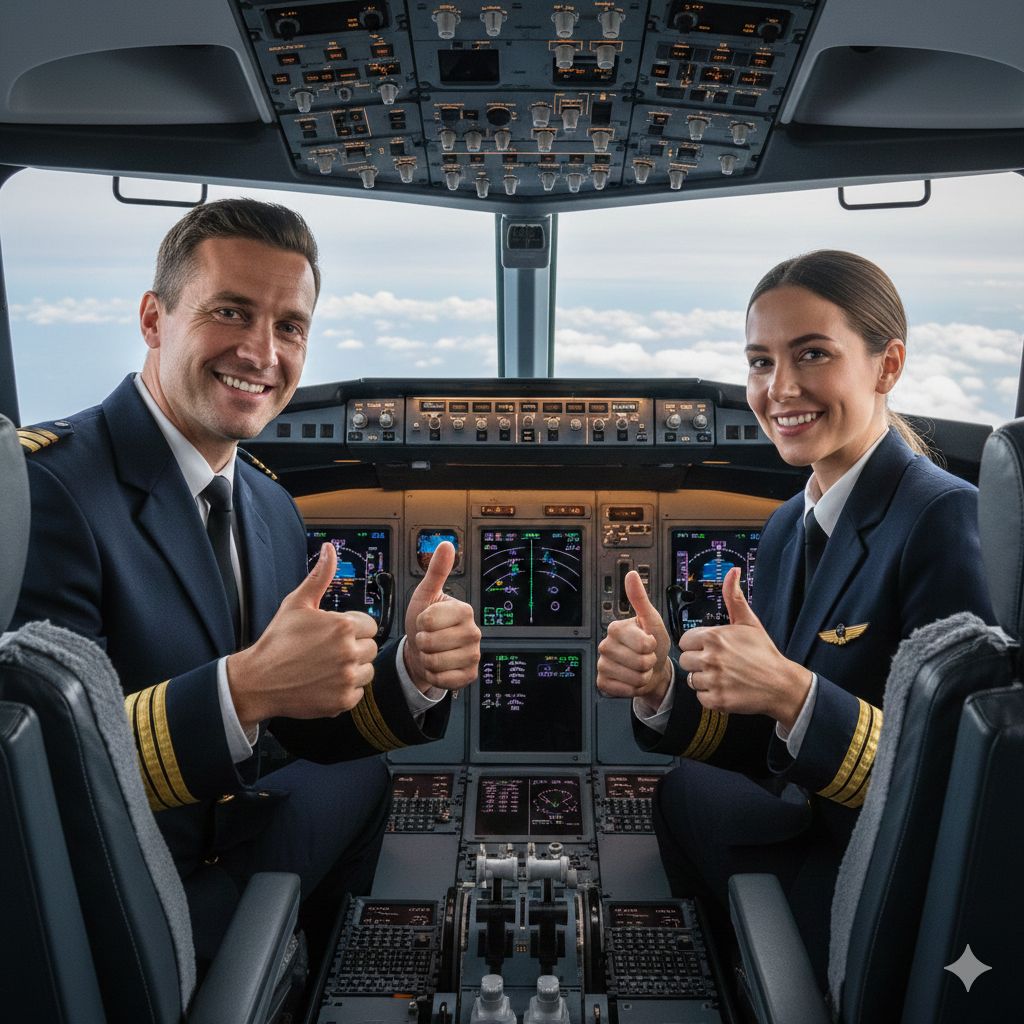 Ragazzo Piloten Mann und Frau Daumen hoch